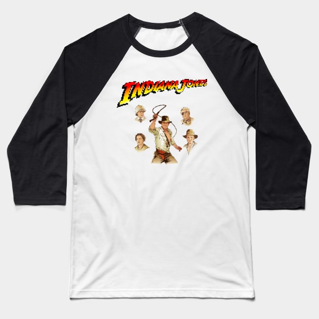 Indiana Jones - Pixelated Art Baseball T-Shirt by Buff Geeks Art